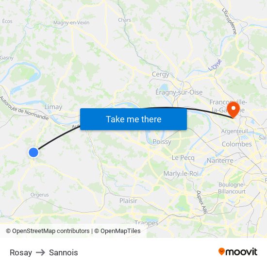 Rosay to Sannois map