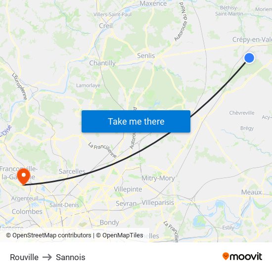 Rouville to Sannois map