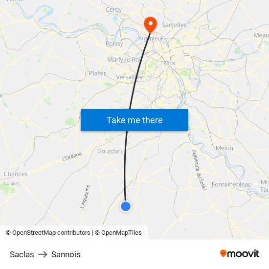 Saclas to Sannois map