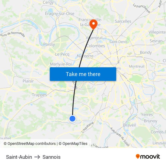 Saint-Aubin to Sannois map