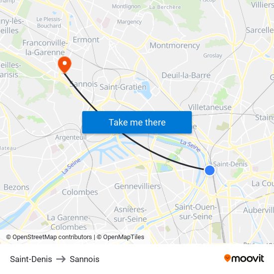 Saint-Denis to Sannois map