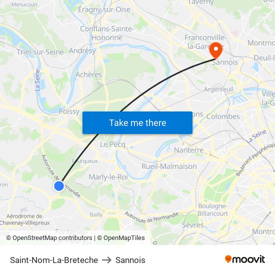 Saint-Nom-La-Breteche to Sannois map