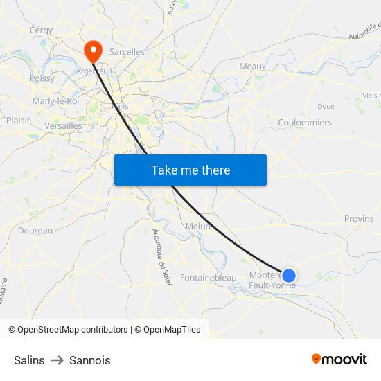 Salins to Sannois map