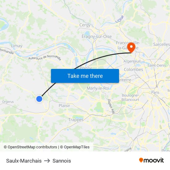 Saulx-Marchais to Sannois map