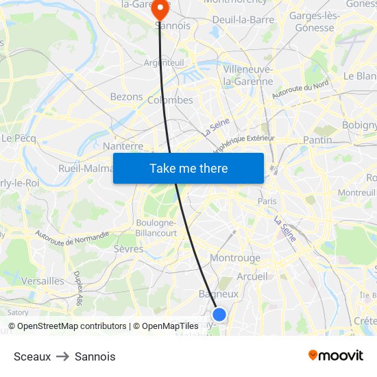 Sceaux to Sannois map