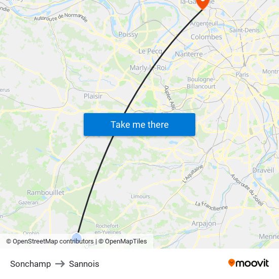 Sonchamp to Sannois map
