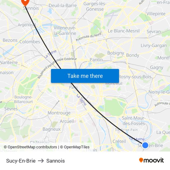 Sucy-En-Brie to Sannois map