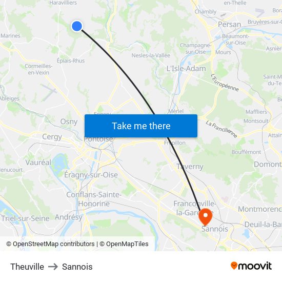 Theuville to Sannois map