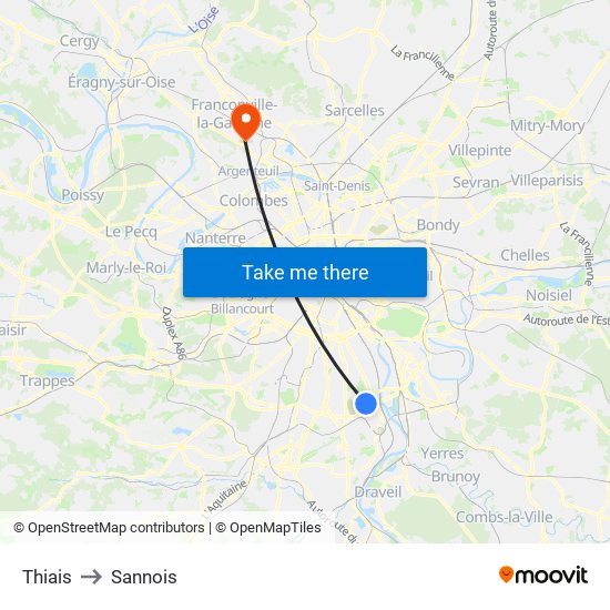 Thiais to Sannois map