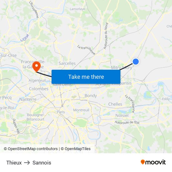 Thieux to Sannois map