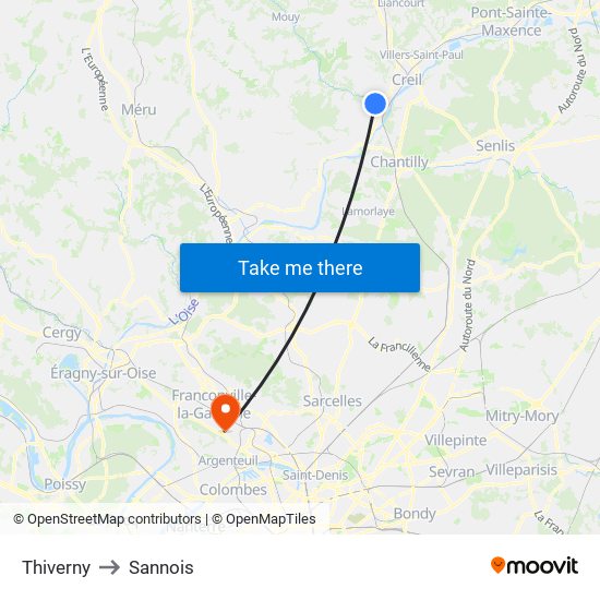 Thiverny to Sannois map