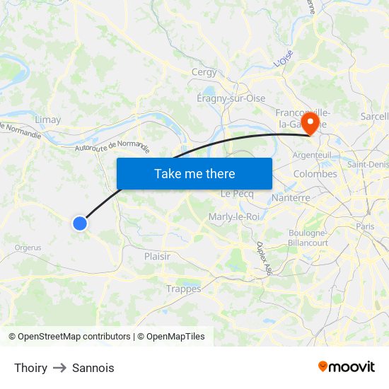 Thoiry to Sannois map