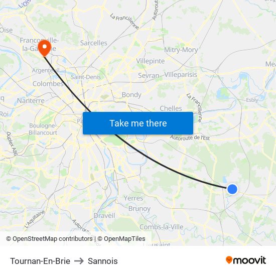 Tournan-En-Brie to Sannois map