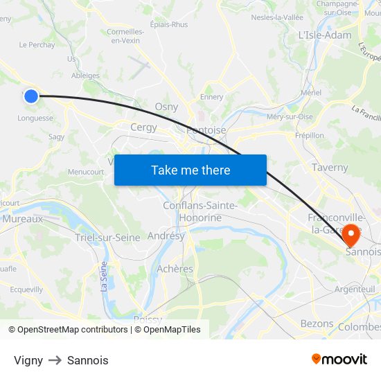 Vigny to Sannois map