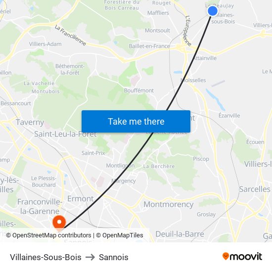 Villaines-Sous-Bois to Sannois map