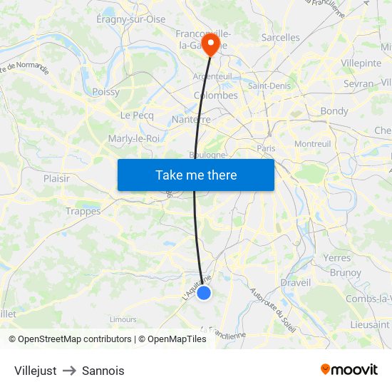 Villejust to Sannois map