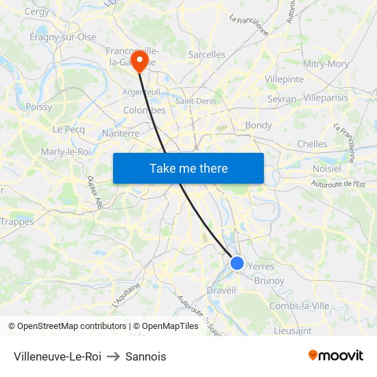 Villeneuve-Le-Roi to Sannois map