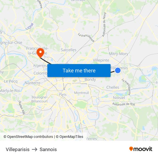 Villeparisis to Sannois map