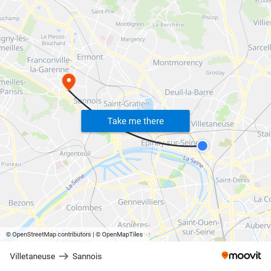 Villetaneuse to Sannois map