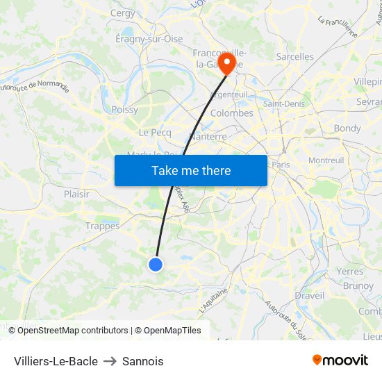 Villiers-Le-Bacle to Sannois map