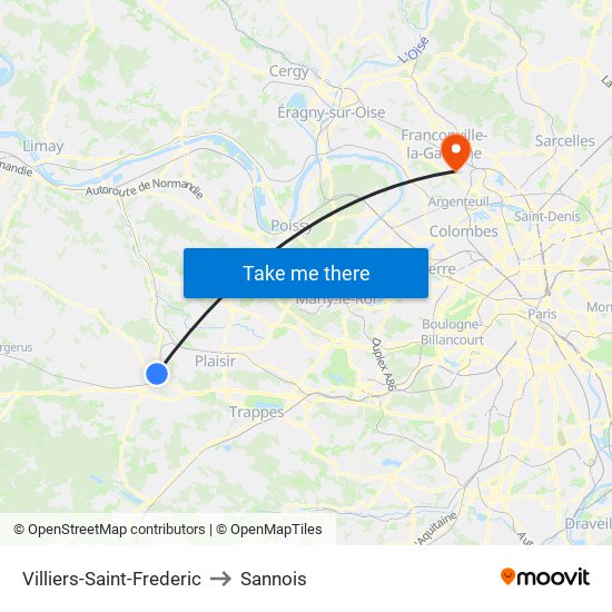 Villiers-Saint-Frederic to Sannois map