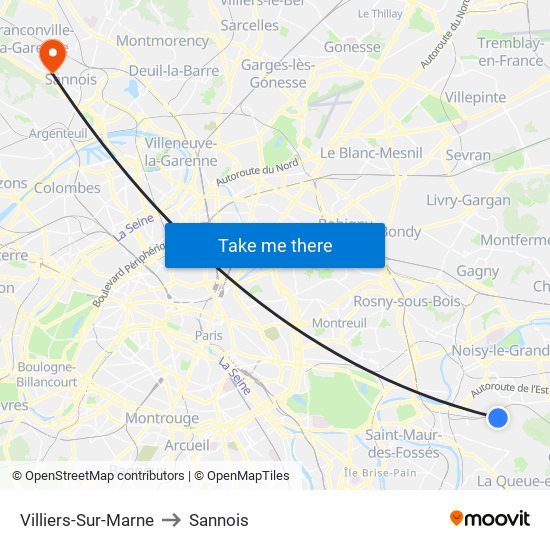 Villiers-Sur-Marne to Sannois map