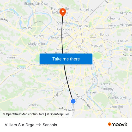 Villiers-Sur-Orge to Sannois map
