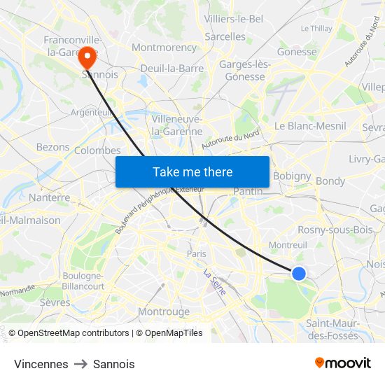 Vincennes to Sannois map