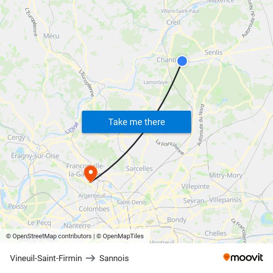 Vineuil-Saint-Firmin to Sannois map