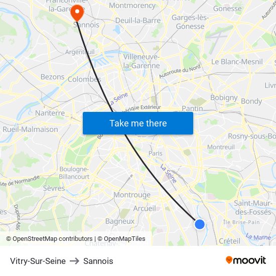 Vitry-Sur-Seine to Sannois map