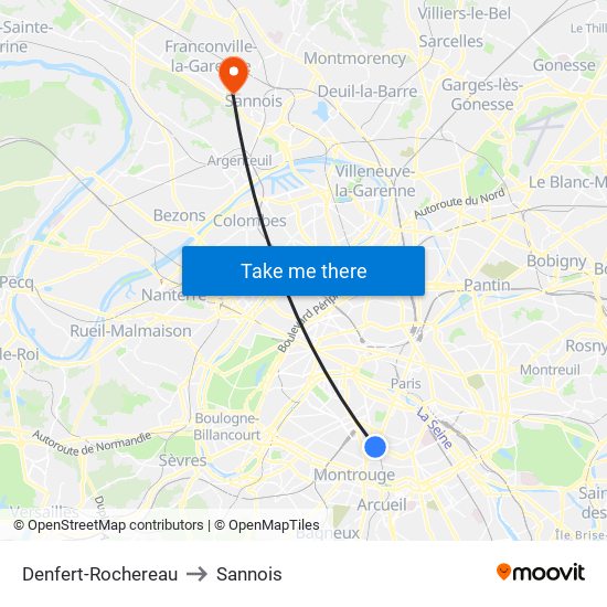 Denfert-Rochereau to Sannois map