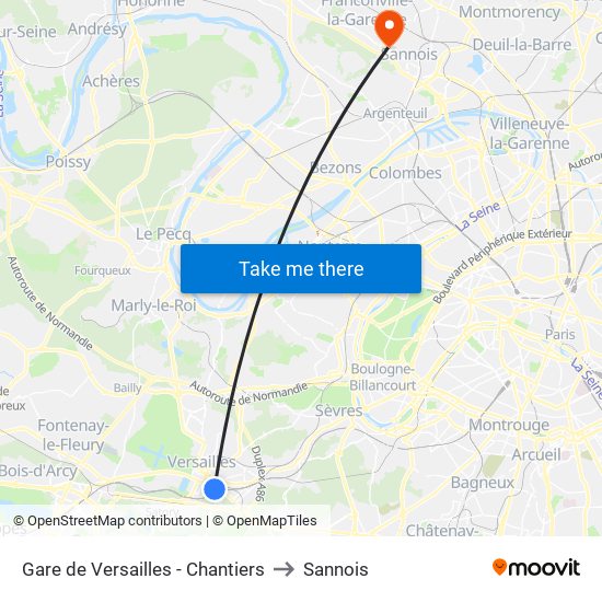 Gare de Versailles - Chantiers to Sannois map