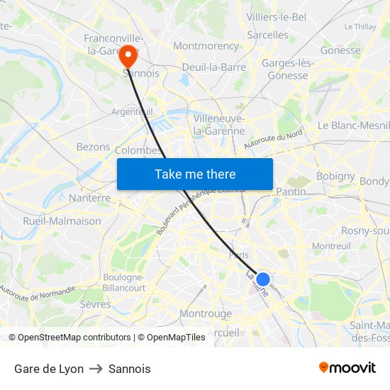 Gare de Lyon to Sannois map