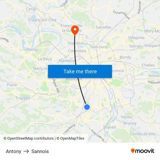 Antony to Sannois map