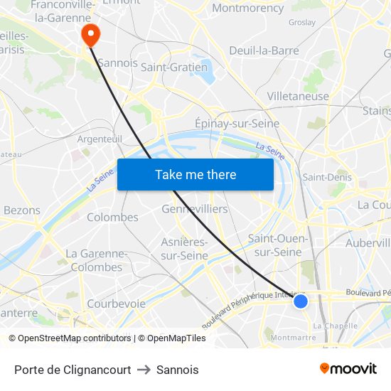 Porte de Clignancourt to Sannois map