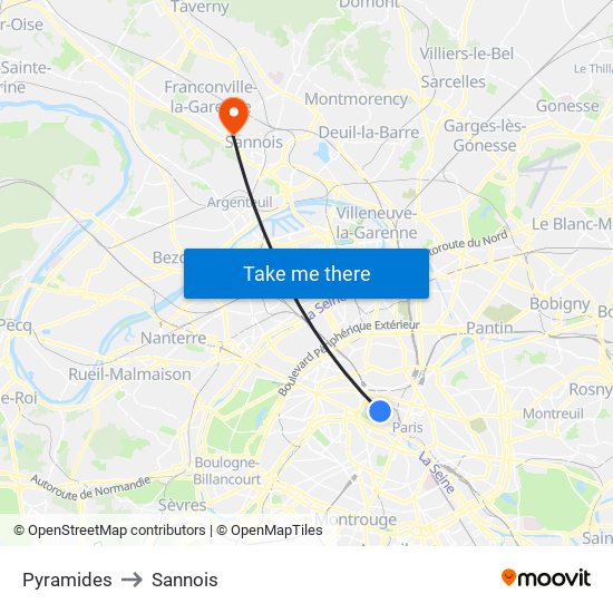 Pyramides to Sannois map