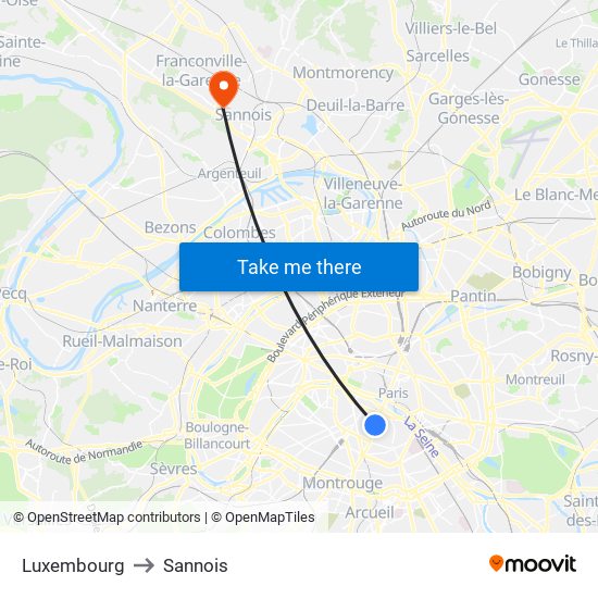 Luxembourg to Sannois map