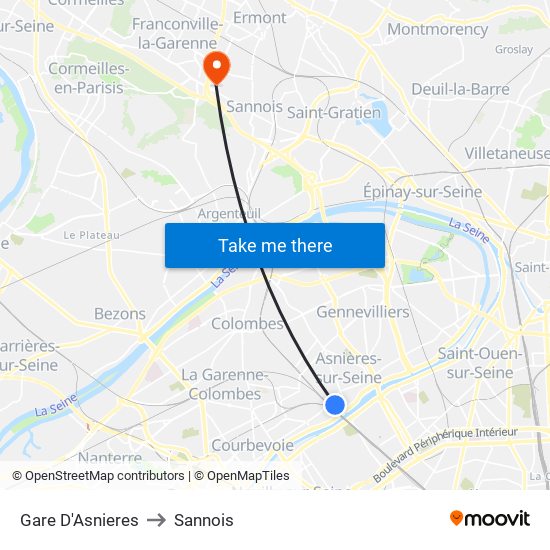 Gare D'Asnieres to Sannois map