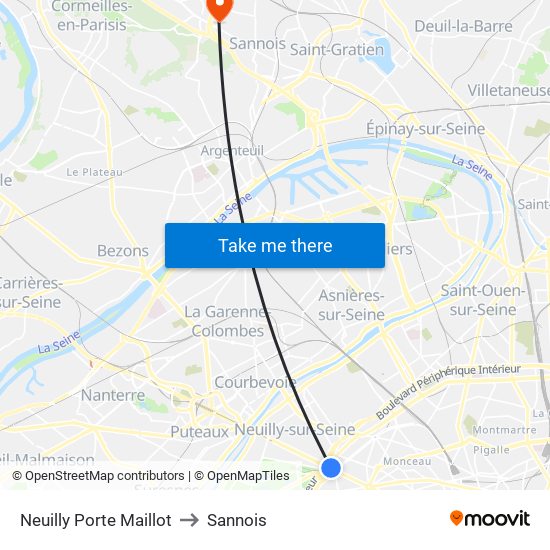 Neuilly Porte Maillot to Sannois map