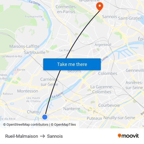 Rueil-Malmaison to Sannois map