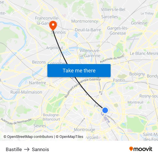 Bastille to Sannois map