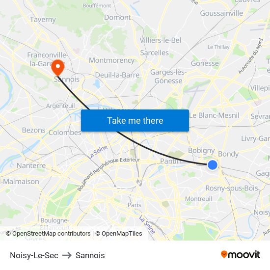Noisy-Le-Sec to Sannois map