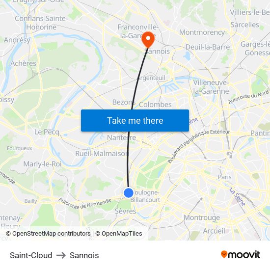 Saint-Cloud to Sannois map