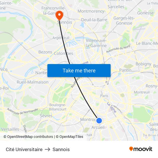 Cité Universitaire to Sannois map