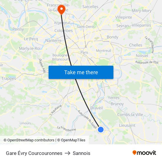 Gare Évry Courcouronnes to Sannois map