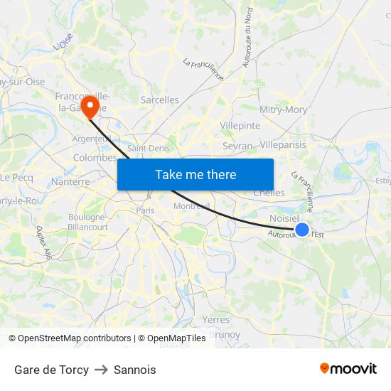 Gare de Torcy to Sannois map