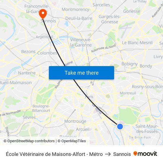 École Vétérinaire de Maisons-Alfort - Métro to Sannois map