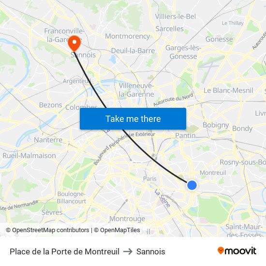 Place de la Porte de Montreuil to Sannois map