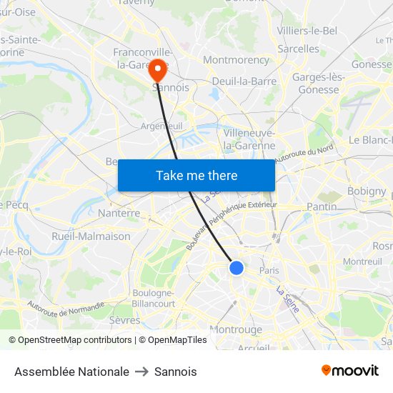 Assemblée Nationale to Sannois map