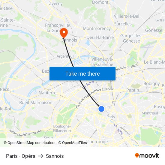 Paris - Opéra to Sannois map